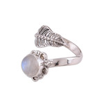 Rainbow moonstone wrap ring, 'Forever Natural' - Leaf-Shaped Rainbow Moonstone Wrap Ring from India