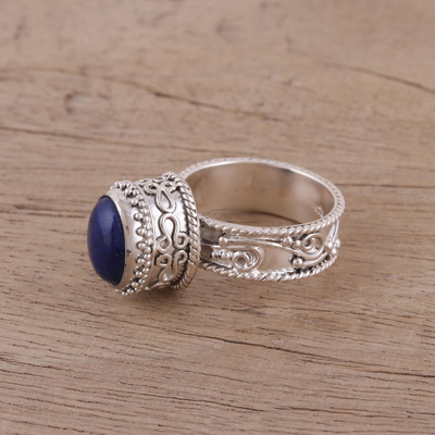 Lapis lazuli single stone ring, 'Delicate Blue' - Oval Lapis Lazuli Single Stone Ring from India