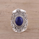 Lapis lazuli cocktail ring, 'Magnificent Swirls' - Artisan Crafted Lapis Lazuli Cocktail Ring from India