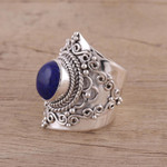 Lapis lazuli cocktail ring, 'Magnificent Swirls' - Artisan Crafted Lapis Lazuli Cocktail Ring from India