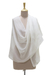 Cotton and silk blend shawl, 'Elegant Blossom' - Warm White Embroidered Sheer Cotton and Silk Blend Shawl thumbail