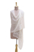 Cotton and silk blend shawl, 'Classic Beauty' - Warm White Embroidered Sheer Cotton and Silk Blend Shawl