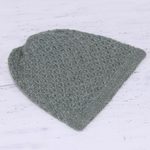 Wood blend hat, 'Himalayan Comfort in Jade' - Hand Knitted Jade Green Wool Blend Hat from India