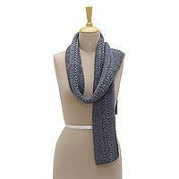 Wool blend scarf, 'Himalayan Cascade in Lavender' - Hand Knit Himalayan Lavender Wool Blend Wrap Scarf