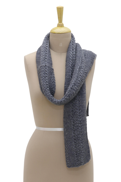 Wool blend scarf, 'Himalayan Cascade in Lavender' - Hand Knit Himalayan Lavender Wool Blend Wrap Scarf