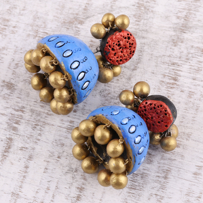 Ceramic dangle earrings, 'Golden Ambience' - Colorful Ceramic Dangle Earrings Crafted in India