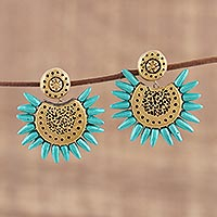 Ceramic dangle earrings, 'Green Coronas' - Corona Motif Ceramic Dangle Earrings Crafted in India