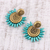 Ceramic dangle earrings, 'Green Coronas' - Corona Motif Ceramic Dangle Earrings Crafted in India