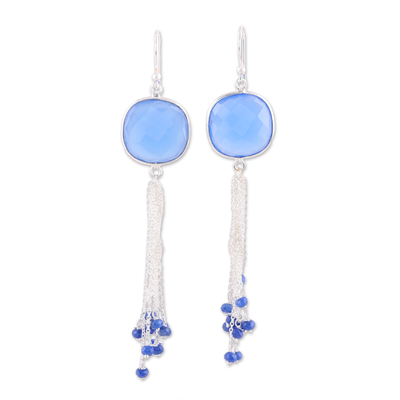 Chalcedony waterfall dangle earrings, 'Shimmering Sea' - Blue Chalcedony and Sterling Silver Waterfall Earrings