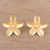 Gold plated cultured pearl button earrings, 'Blooming Plumeria' - Cultured Pearl 22k Gold Plated Sterling Silver Earrings