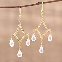 Featured review for Gold plated quartz chandelier earrings, Cascading Drops