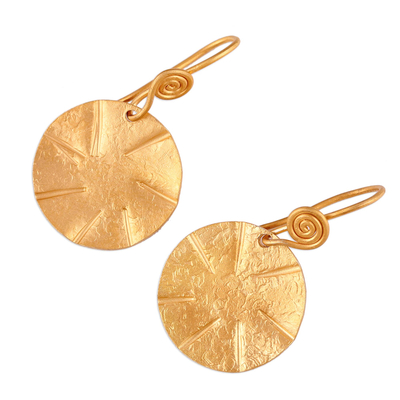 Pendientes colgantes de plata de ley bañada en oro - Pendientes hechos a mano en plata de ley chapada en oro de 22k con forma de disco