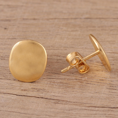 Gold plated sterling silver stud earrings, 'Vibrant Buttons' - Handmade 22k Gold Plated Sterling Silver Stud Earrings
