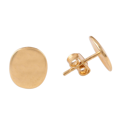 Gold plated sterling silver stud earrings, 'Vibrant Buttons' - Handmade 22k Gold Plated Sterling Silver Stud Earrings