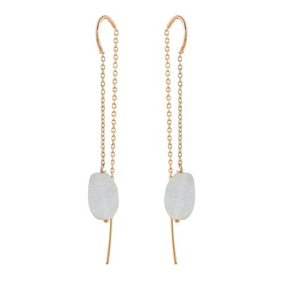 Gold plated aquamarine threader earrings, 'Bright Bulbs' - Handmade 22k Gold Plated Sterling Silver Aquamarine Earrings