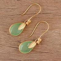 Gold plated chalcedony dangle earrings, 'Garden Glory' - Handmade 22k Gold Plated Chalcedony Dangle Earrings