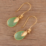 Gold plated chalcedony dangle earrings, 'Garden Glory' - Handmade 22k Gold Plated Chalcedony Dangle Earrings