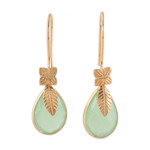 Gold plated chalcedony dangle earrings, 'Garden Glory' - Handmade 22k Gold Plated Chalcedony Dangle Earrings