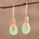 Gold plated chalcedony dangle earrings, 'Garden Glory' - Handmade 22k Gold Plated Chalcedony Dangle Earrings