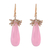 Pendientes colgantes de cuarzo rosa y perlas cultivadas con baño de oro - Pendientes hechos a mano con perlas cultivadas de cuarzo rosa chapadas en oro de 22k