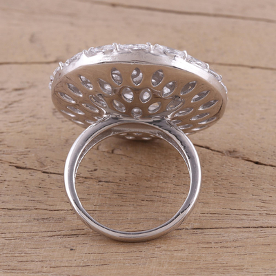 Rhodium plated sterling silver cocktail ring, 'Sparkling Ecstasy' - Rhodium Plated Sterling Silver Cocktail Ring from India