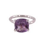 Rhodium plated amethyst single-stone ring, 'Fascinating Glamour' - Rhodium Plated Amethyst Single-Stone Ring from India