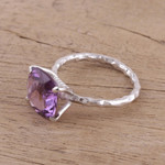 Rhodium plated amethyst single-stone ring, 'Fascinating Glamour' - Rhodium Plated Amethyst Single-Stone Ring from India