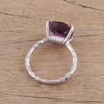 Rhodium plated amethyst single-stone ring, 'Fascinating Glamour' - Rhodium Plated Amethyst Single-Stone Ring from India