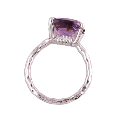 Rhodium plated amethyst single-stone ring, 'Fascinating Glamour' - Rhodium Plated Amethyst Single-Stone Ring from India