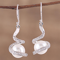 Featured review for Rhodium plated cultured pearl dangle earrings, Gorgeous Swirls