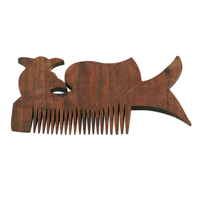 Wood decorative comb, 'Pleasant Peacock' - Handmade Acacia Wood Decorative Peacock Comb Made in India