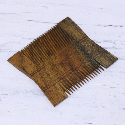 Wood decorative comb, 'Tribal Elegance' - Handmade Acacia Wood Decorative Tribal Comb Made in India