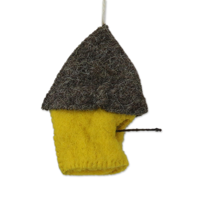 Wool felt ornaments, 'Snow Abodes' (set of 6) - Set of Six Assorted Wool House Ornaments from India