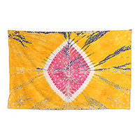 Tie-dyed cotton wall hanging, 'Golden Ambiance' - Handmade Marigold and Rose Cotton Tie-Dyed Wall Hanging