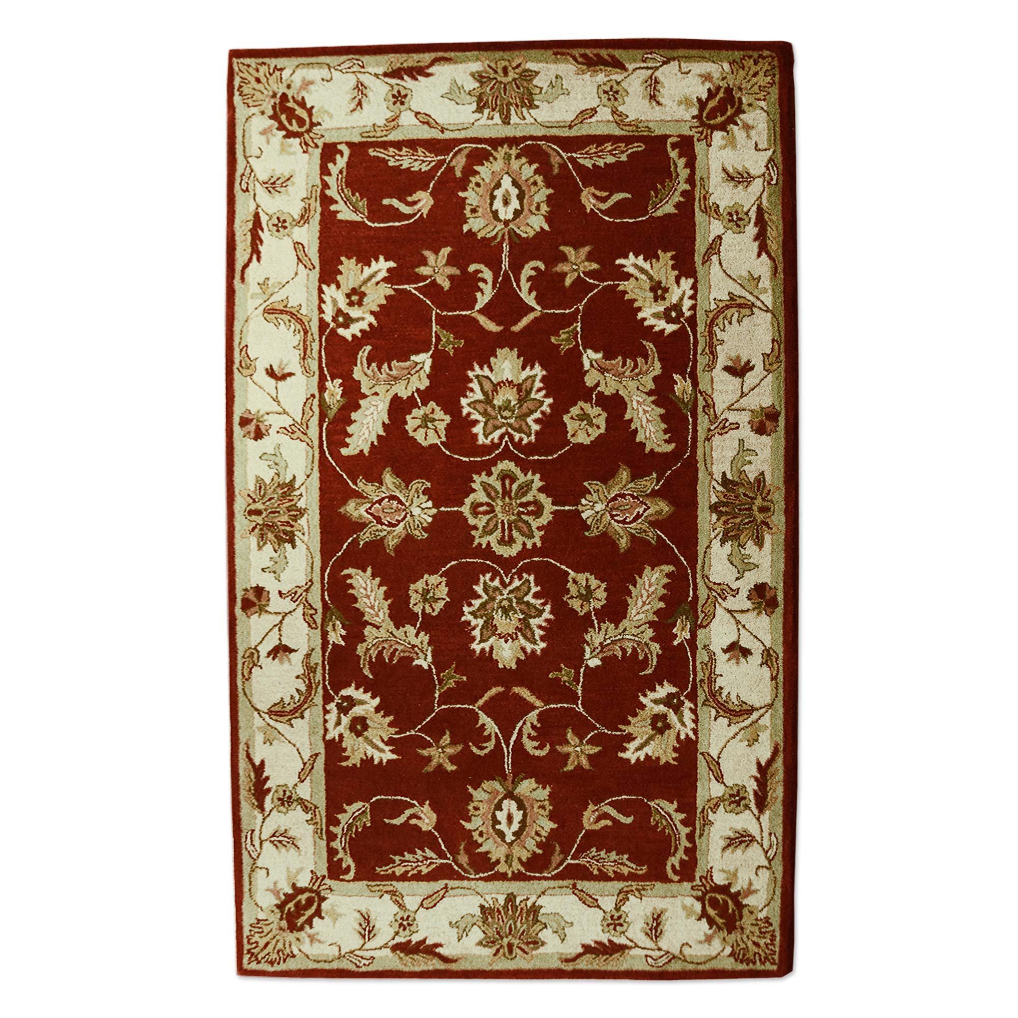 Maroon and Gold Floral Leaf Hand Tufted Wool Area Rug 5x8 Persian