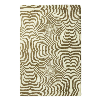 Handgetufteter Teppich aus Wolle - Handgetufteter Spiralteppich aus schwarzer, elfenbeinfarbener und brauner Wolle