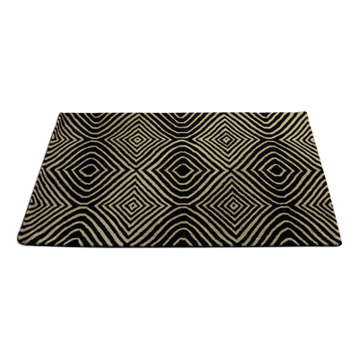 Handgetufteter Teppich aus Wolle - Handgetufteter Wollteppich „Diamond Kite“ in Schwarz und Beige
