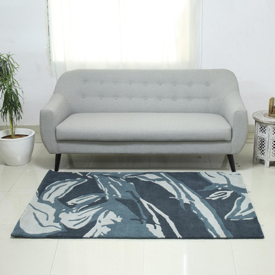 Hand-tufted wool area rug, 'Forest Green' - Dark Green and Ivory Abstract Hand Tufted Wool Area Rug