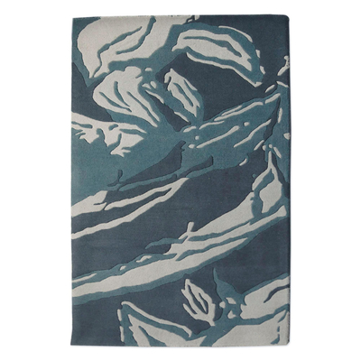 Hand-tufted wool area rug, 'Forest Green' - Dark Green and Ivory Abstract Hand Tufted Wool Area Rug