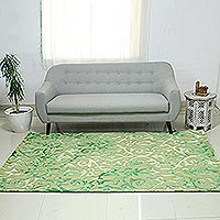 Hand-tufted wool area rug, Green Fascination