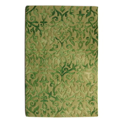 Alfombra de área de lana tejida a mano - Alfombra de lana tufting a mano con motivos abstractos en relieve verde