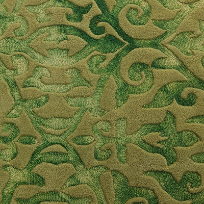 Alfombra de área de lana tejida a mano - Alfombra de lana tufting a mano con motivos abstractos en relieve verde