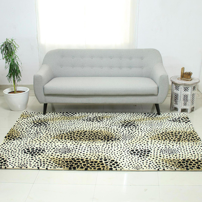 Hand-tufted wool area rug, 'Leopard Love' - Black Brown and Beige Leopard Hand Tufted Wool Area Rug