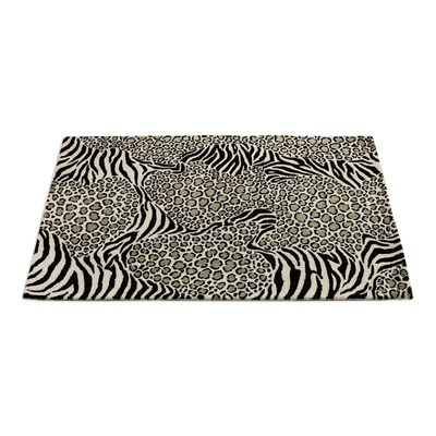 Handgetufteter Teppich aus Wolle - Handgetufteter Teppich aus Wolle in Schwarz und Weiß mit Zebra- und Leopardenmuster