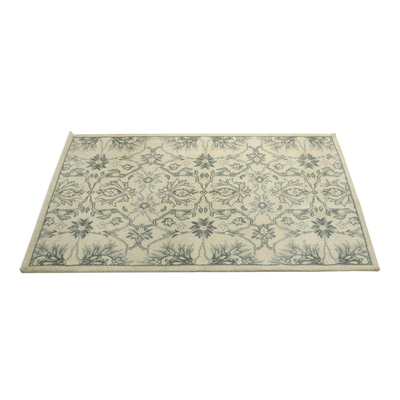 Wool area rug, 'Elite Beauty' (5x8) - Ivory Floral Hand Knotted Wool Rectangle Area Rug (5x8)