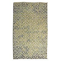 Teppich aus Wollmischung, 'Floral Medley' (5x8) - Rechteckiger Teppich aus handgeknüpfter Wolle-Viskose mit Blumenmuster (5x8)