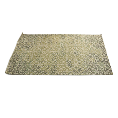 Wool blend area rug, 'Floral Medley' (5x8) - Floral Hand Knotted Wool Viscose Rectangle Area Rug (5x8)