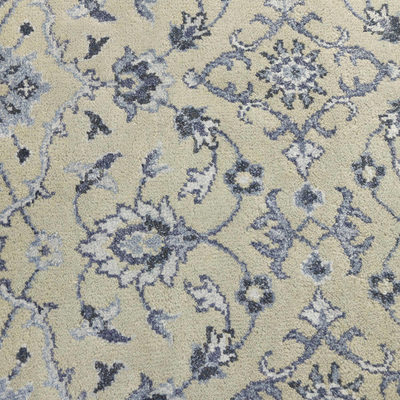 Wool blend area rug, 'Persian Splendor' (5x8) - Blue Beige Hand Knotted Wool Viscose Rectangle Area Rug