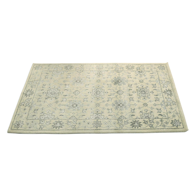 Wool blend area rug, 'Persian Brilliance' (5x8) - Beige Grey Hand Knotted Wool Viscose Rectangle Area Rug 5x8