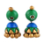 Ceramic dangle earrings, 'Verdant Harmony' - Green Gold and Blue Ceramic Jhumki Painted Dangle Earrings